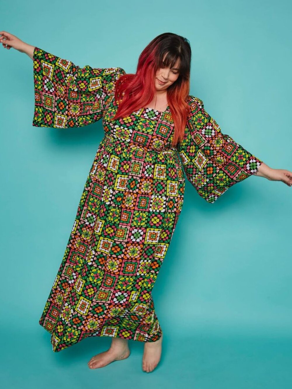 Dawn O’Porter X Joanie Casino Granny Square Print maxi midaxi dress 6 medium NWT - Picture 7 of 10